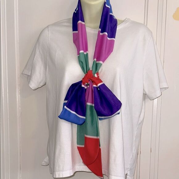 Vintage Long Multi Colored Striped Polyester Scarf, Belt or Sash - Picture 1 of 7